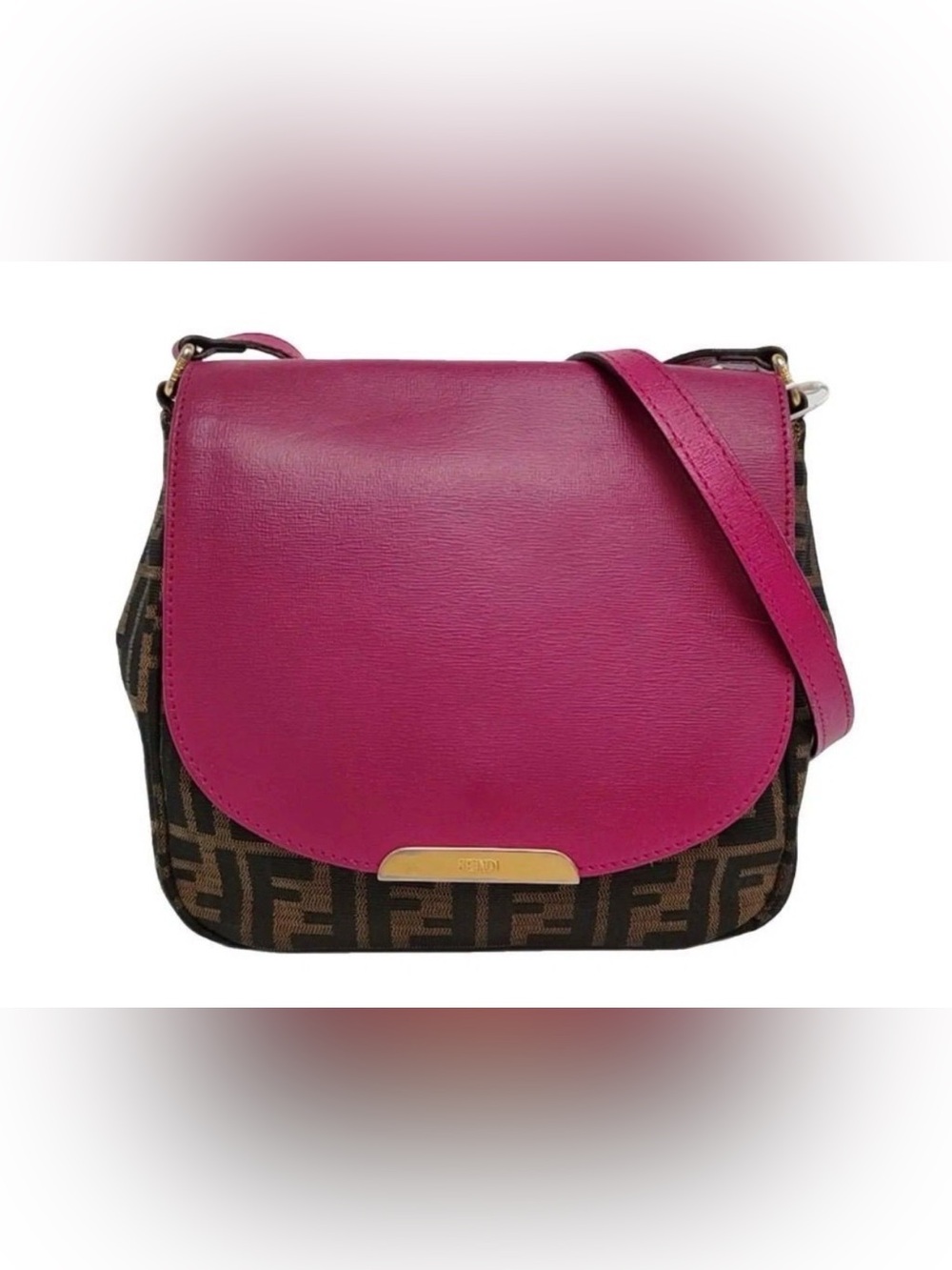 Fendi Zucca Flap Crossbody Bag Pink Leather FF Canvas Vintage Y2K